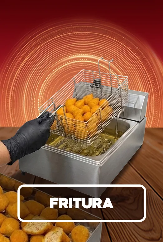 Capa do módulo Fritura, com uma fritadeira cheia de bolinhas
